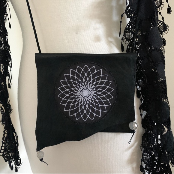 Handcrafted Upcycled Leather SUNDIAL Crossbody Pouch Bag - Picture 3 of 6